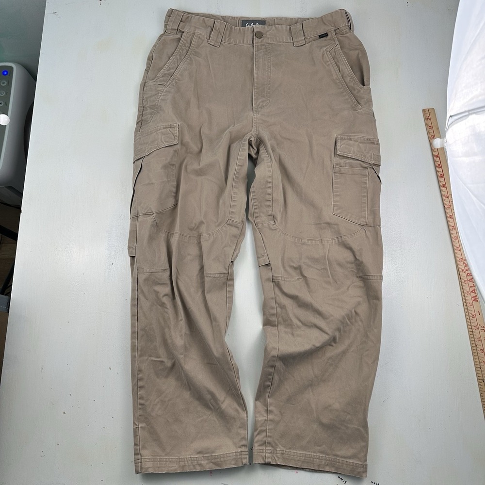 Cabela's Cargo Pants Mens 38x32 Khaki Beige Elastic Waist Cotton Stretch - Picture 4 of 12